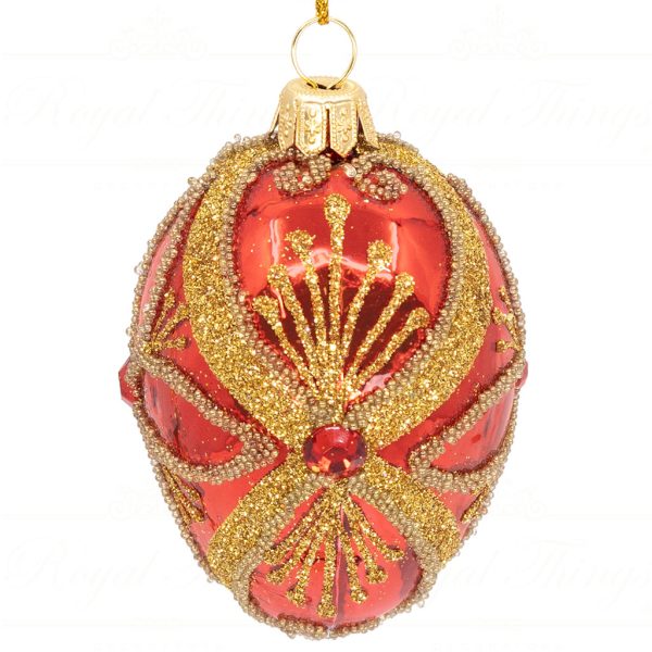 Pga B5149 Royal Things Polish Glass Art Christmas Bauble Ball Finial Glitzy Gaia Egg Red Gold 1
