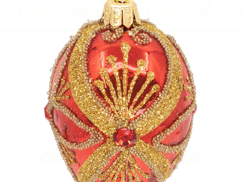 Pga B5149 Royal Things Polish Glass Art Christmas Bauble Ball Finial Glitzy Gaia Egg Red Gold 1