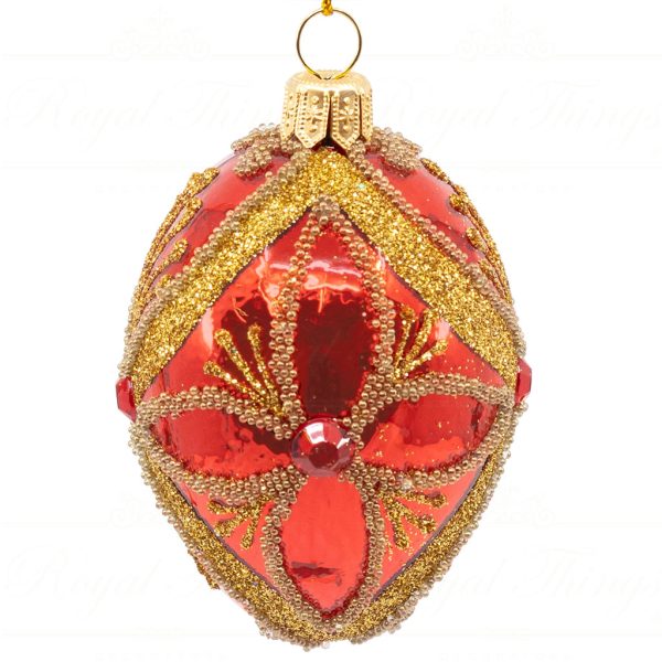 Pga B5149 Royal Things Polish Glass Art Christmas Bauble Ball Finial Glitzy Gaia Egg Red Gold 2
