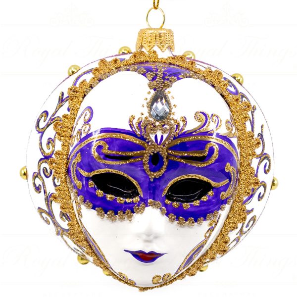 Pga B5154 Royal Things Polish Glass Art Christmas Bauble Ball Maschera Del Cielo Mask Purple White Gold 1