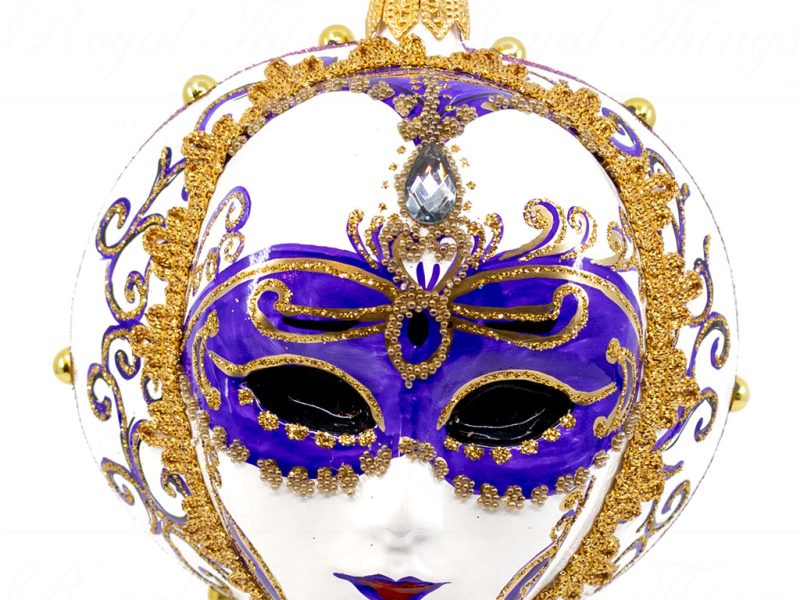 Pga B5154 Royal Things Polish Glass Art Christmas Bauble Ball Maschera Del Cielo Mask Purple White Gold 1