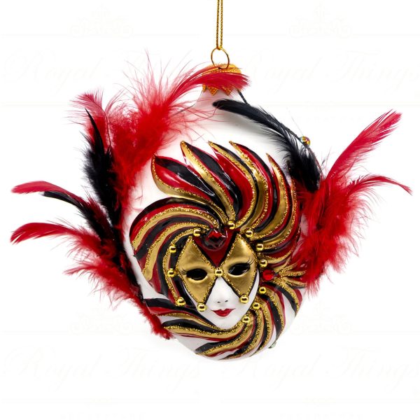 Pga B5155 Royal Things Polish Glass Art Christmas Bauble Ball Maschera Notte Rossonero Mask Black Red Gold 1