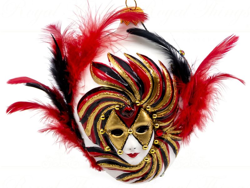 Pga B5155 Royal Things Polish Glass Art Christmas Bauble Ball Maschera Notte Rossonero Mask Black Red Gold 1