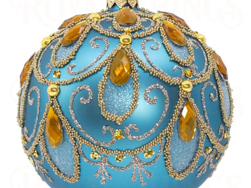 Pga B6101 Royal Things Polish Glass Art Christmas Bauble Ball Blue Bazil Turquoise Gold