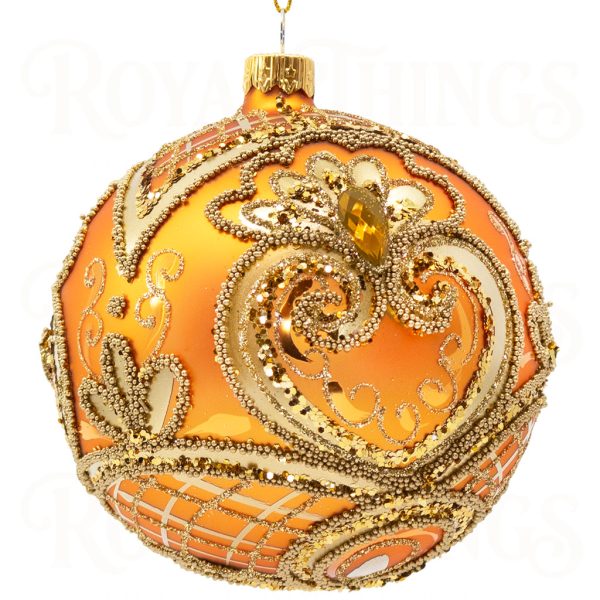 Pga B6102 Royal Things Polish Glass Art Christmas Bauble Ball Terrific Tristan Orange Gold 2