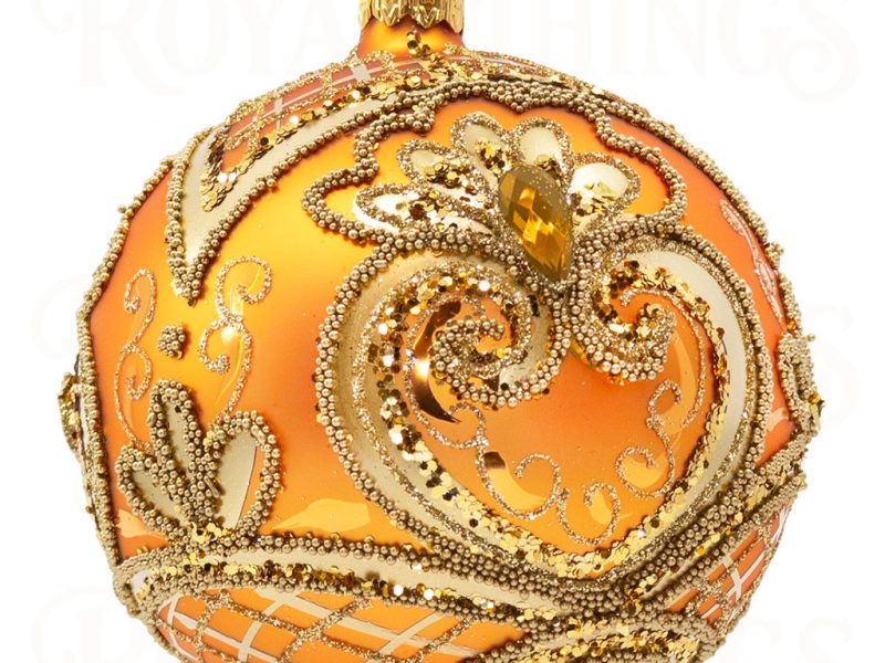 Pga B6102 Royal Things Polish Glass Art Christmas Bauble Ball Terrific Tristan Orange Gold 2
