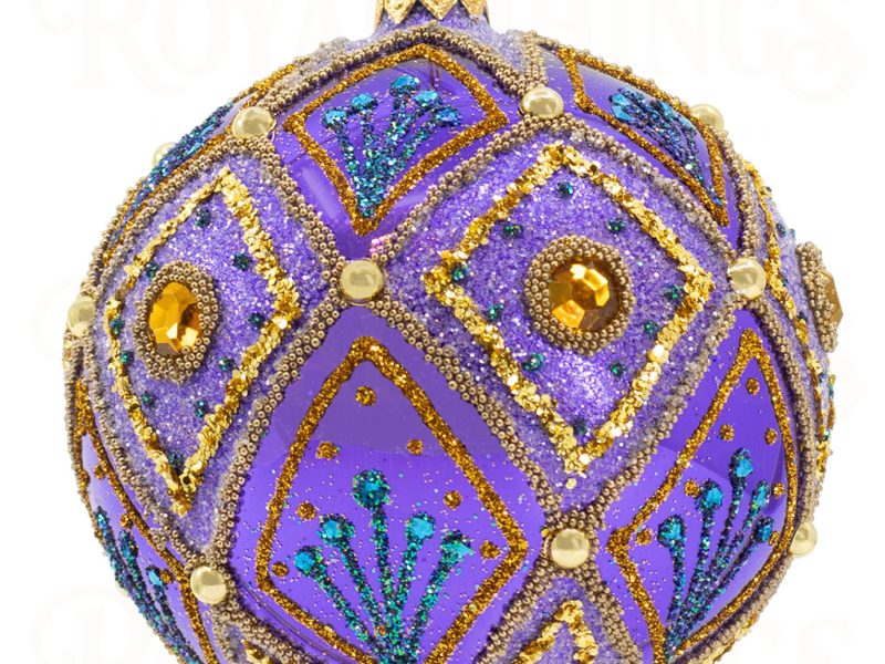 Pga B6106 Royal Things Polish Glass Art Christmas Bauble Ball Bonny Beau Peacock Purple Gold Turquoise