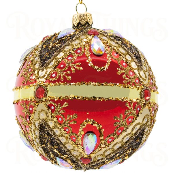 Pga B6114 Royal Things Polish Glass Art Christmas Bauble Ball Shimmering Shane Red Gold Black 1