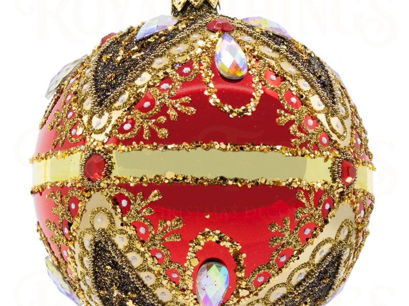 Pga B6114 Royal Things Polish Glass Art Christmas Bauble Ball Shimmering Shane Red Gold Black 1