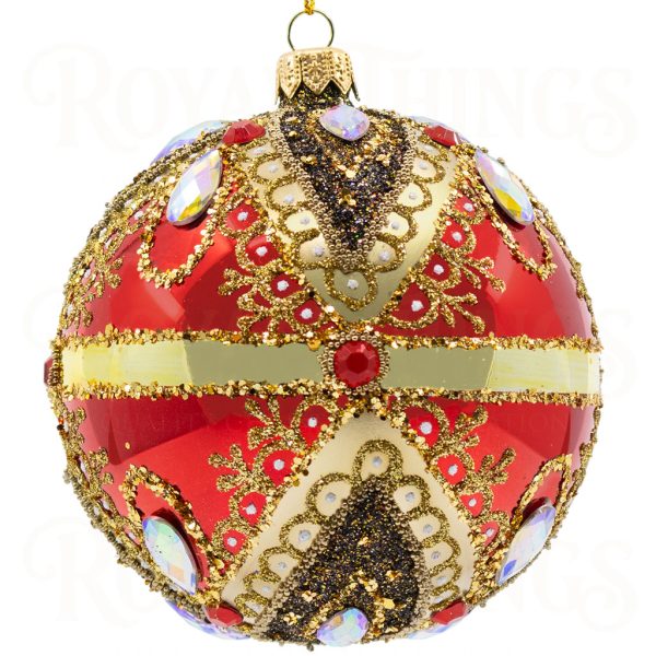 Pga B6114 Royal Things Polish Glass Art Christmas Bauble Ball Shimmering Shane Red Gold Black 2