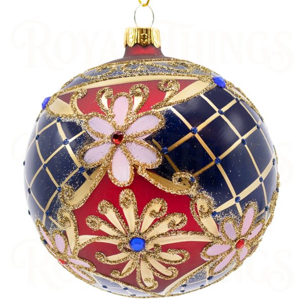 Pga B6115 Royal Things Polish Glass Art Christmas Bauble Ball Dazzling Dahlia Red Blue Gold 1