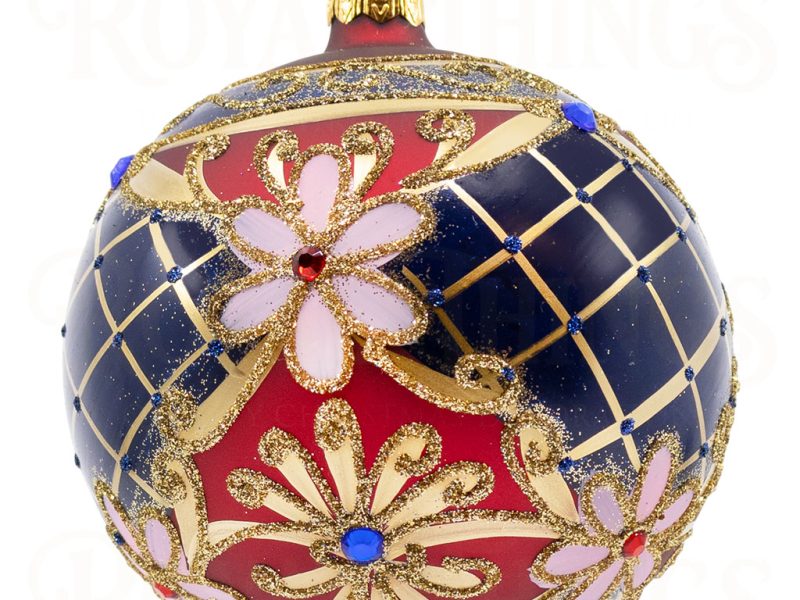 Pga B6115 Royal Things Polish Glass Art Christmas Bauble Ball Dazzling Dahlia Red Blue Gold 1