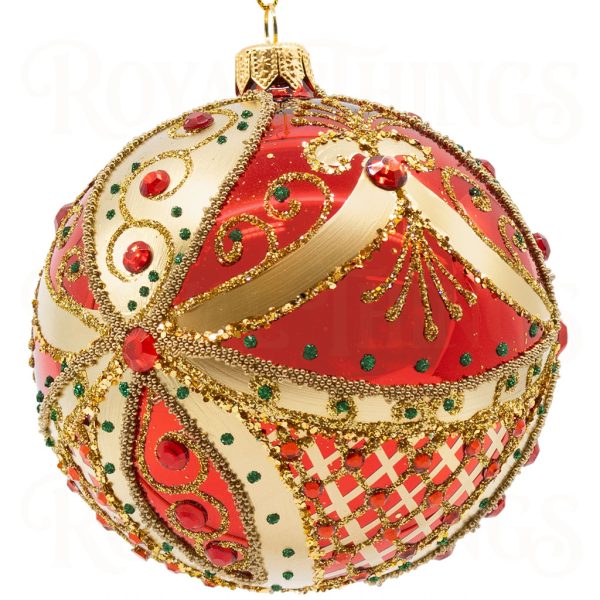 Pga B6116 Royal Things Polish Glass Art Christmas Bauble Ball Fabulous Faith Red Gold 1