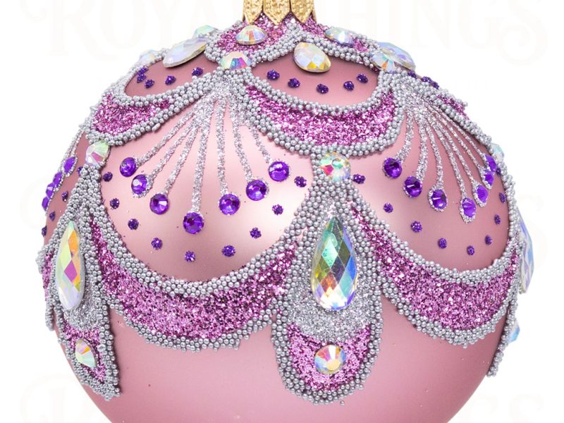 Pga B6121 Royal Things Polish Glass Art Christmas Bauble Ball Romantic Ruby Pink Purple Silver