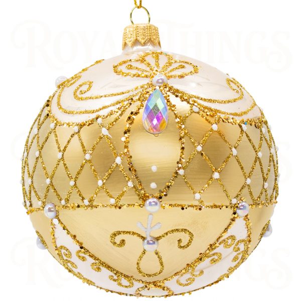 Pga B6122 Royal Things Polish Glass Art Christmas Bauble Ball Brilliant Benny Gold White 1
