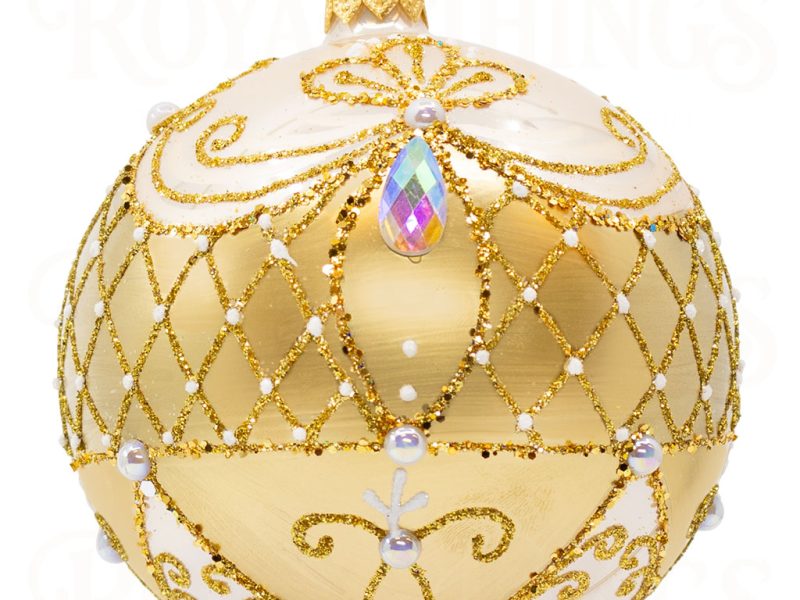 Pga B6122 Royal Things Polish Glass Art Christmas Bauble Ball Brilliant Benny Gold White 1
