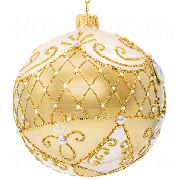 Pga B6122 Royal Things Polish Glass Art Christmas Bauble Ball Brilliant Benny Gold White 2