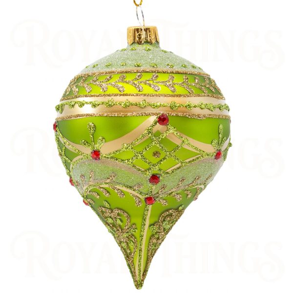 Pga B6125 Royal Things Polish Glass Art Christmas Bauble Ball Vibrant Victoria Finial Green Gold