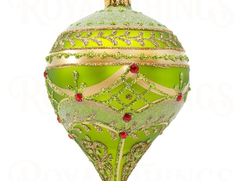 Pga B6125 Royal Things Polish Glass Art Christmas Bauble Ball Vibrant Victoria Finial Green Gold