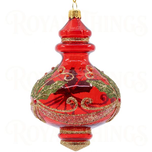 Pga B6130 Royal Things Polish Glass Art Christmas Bauble Ball Cherished Camille Finial Red Gold Green 2