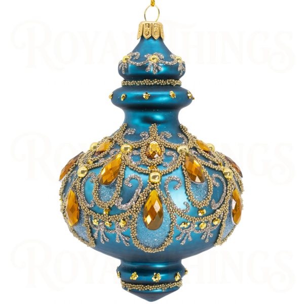 Pga B6131 Royal Things Polish Glass Art Christmas Bauble Ball Festive Fiona Finial Blue Gold