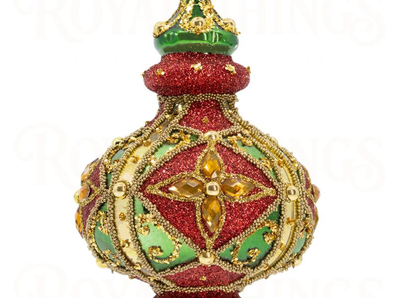 Pga B6132 Royal Things Polish Glass Art Christmas Bauble Ball Crowned Christopher Finial Red Green Gold 2