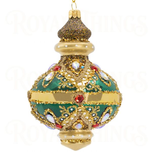 Pga B6133 Royal Things Polish Glass Art Christmas Bauble Ball Celestial Catherine Finial Green Gold 1