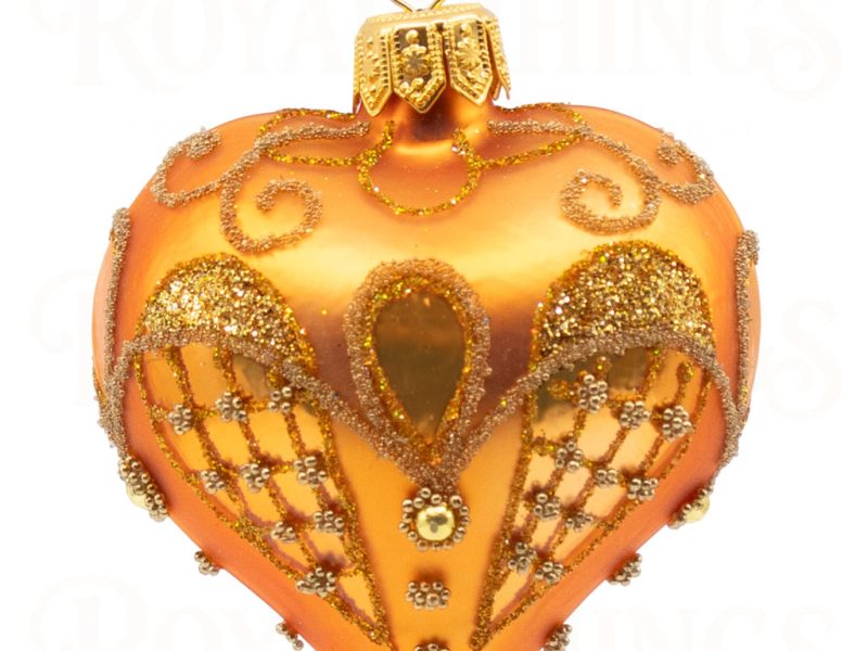 Pga B6136 Royal Things Polish Glass Art Christmas Bauble Ball Intriguing Ingrid Heart Orange Gold