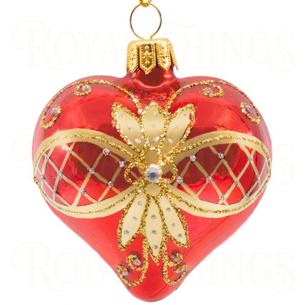 Pga B6137 Royal Things Polish Glass Art Christmas Bauble Ball Jubilant Julia Heart Red Gold