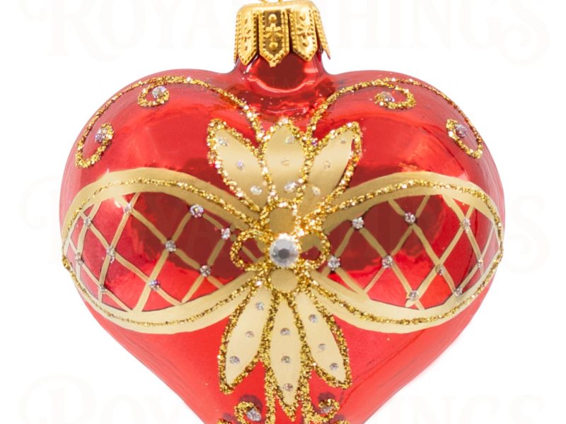 Pga B6137 Royal Things Polish Glass Art Christmas Bauble Ball Jubilant Julia Heart Red Gold