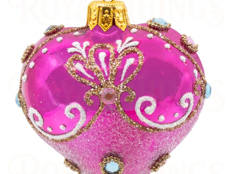 Pga B6139 Royal Things Polish Glass Art Christmas Bauble Ball Fancy Francesca Heart Pink Gold White