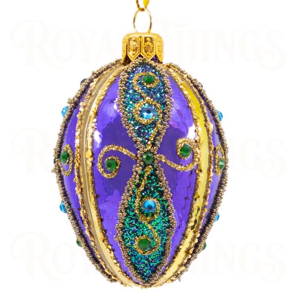 Pga B6140 Royal Things Polish Glass Art Christmas Bauble Ball Hypnotic Hazel Peacock Egg Purple Gold Green