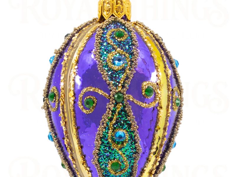 Pga B6140 Royal Things Polish Glass Art Christmas Bauble Ball Hypnotic Hazel Peacock Egg Purple Gold Green