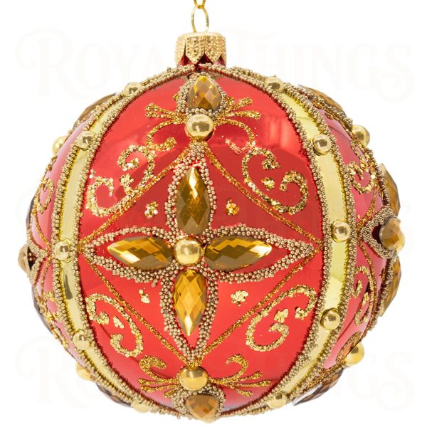 Pga B6147 Royal Things Polish Glass Art Christmas Bauble Ball Handsome Harut Red Gold