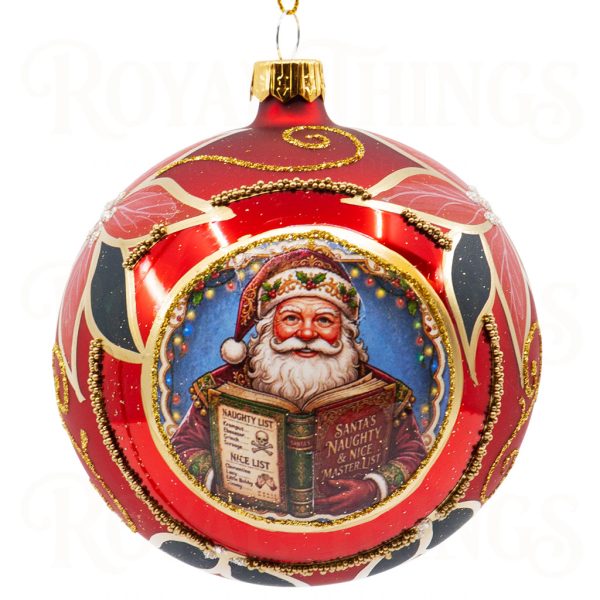 Pga B6148 Royal Things Polish Glass Art Christmas Bauble Ball Santas Book Red Gold Green 1