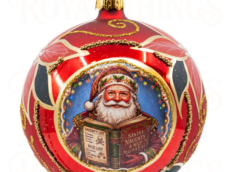 Pga B6148 Royal Things Polish Glass Art Christmas Bauble Ball Santas Book Red Gold Green 1