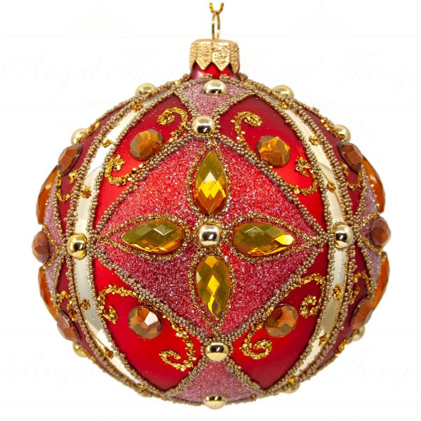 Royal Things Polish Glass Art Christmas Bauble Ball Alluring Adeline Red Gold Pga B3120