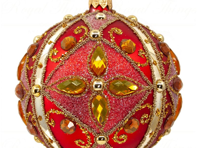 Royal Things Polish Glass Art Christmas Bauble Ball Alluring Adeline Red Gold Pga B3120