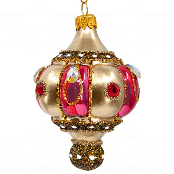Royal Things Polish Glass Art Christmas Bauble Ball Ambitious Amber Finial Red Gold Pga B3166
