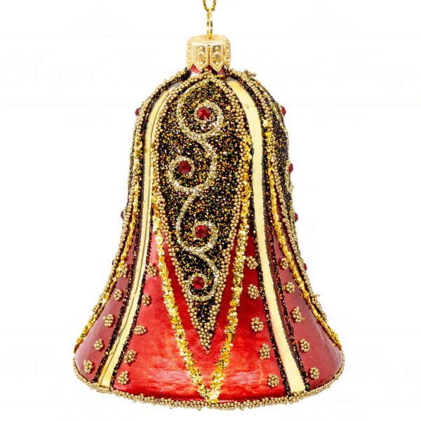 Royal Things Polish Glass Art Christmas Bauble Ball Blissful Brielle Bell Red Gold Pga B 4141 Front