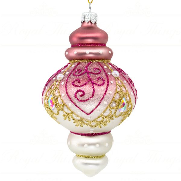 Royal Things Polish Glass Art Christmas Bauble Ball Brilliant Blake Finial Gold Champagne Pink Pga B 4143 Front
