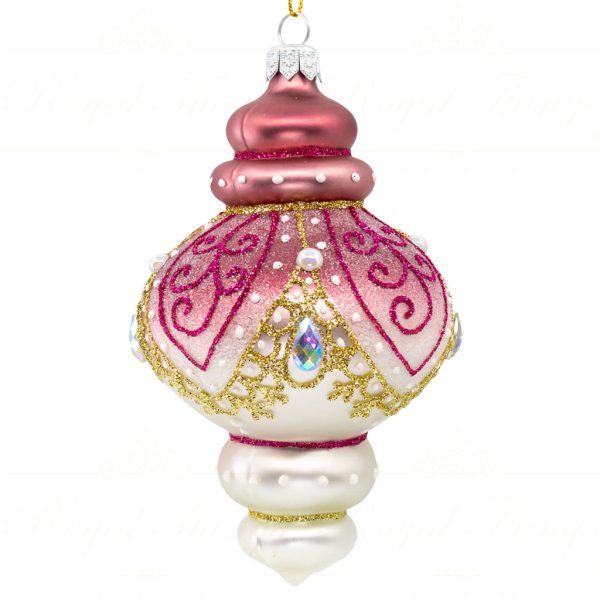 Royal Things Polish Glass Art Christmas Bauble Ball Brilliant Blake Finial Gold Champagne Pink Pga B 4143 Side