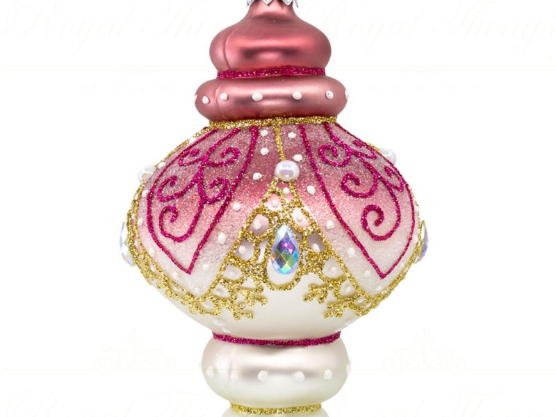 Royal Things Polish Glass Art Christmas Bauble Ball Brilliant Blake Finial Gold Champagne Pink Pga B 4143 Side