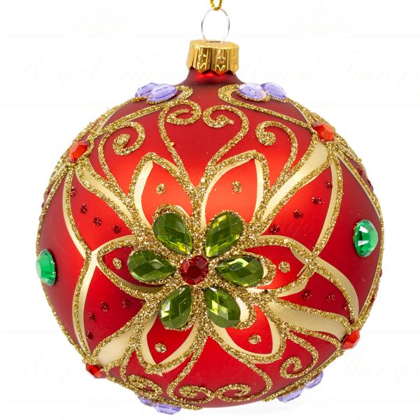 Royal Things Polish Glass Art Christmas Bauble Ball Captivating Calvin Red Gold Green Purple Pga B 4117 Front