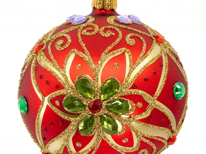 Royal Things Polish Glass Art Christmas Bauble Ball Captivating Calvin Red Gold Green Purple Pga B 4117 Front
