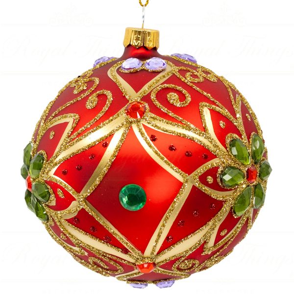 Royal Things Polish Glass Art Christmas Bauble Ball Captivating Calvin Red Gold Green Purple Pga B 4117 Side