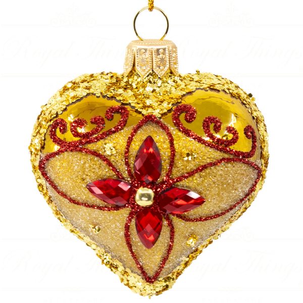 Royal Things Polish Glass Art Christmas Bauble Ball Charming Chloe Heart Gold Red Pga B 4129 Front