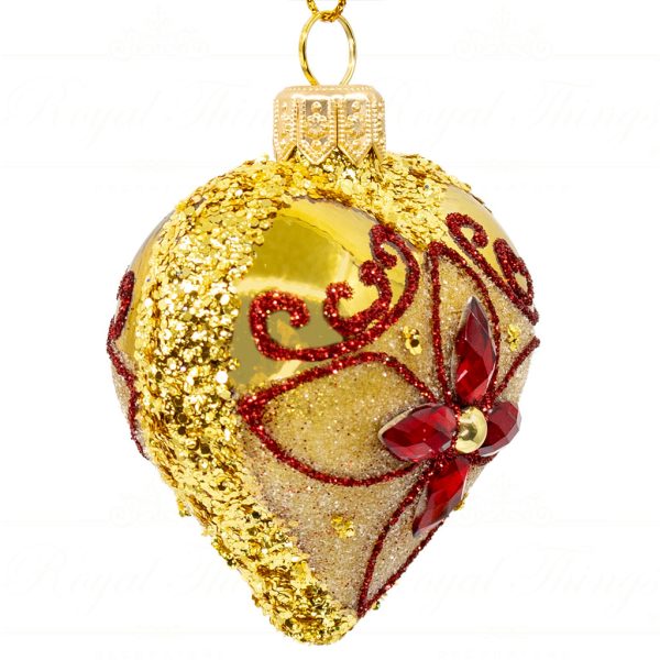 Royal Things Polish Glass Art Christmas Bauble Ball Charming Chloe Heart Gold Red Pga B 4129 Side