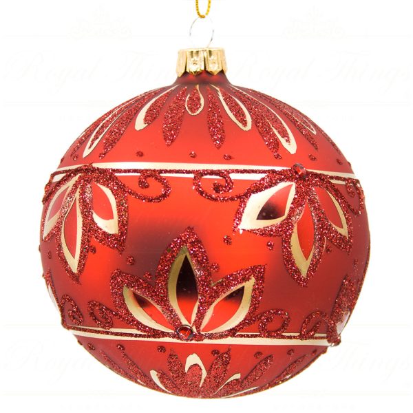 Royal Things Polish Glass Art Christmas Bauble Ball Classy Cleo Red Gold Pga B3118