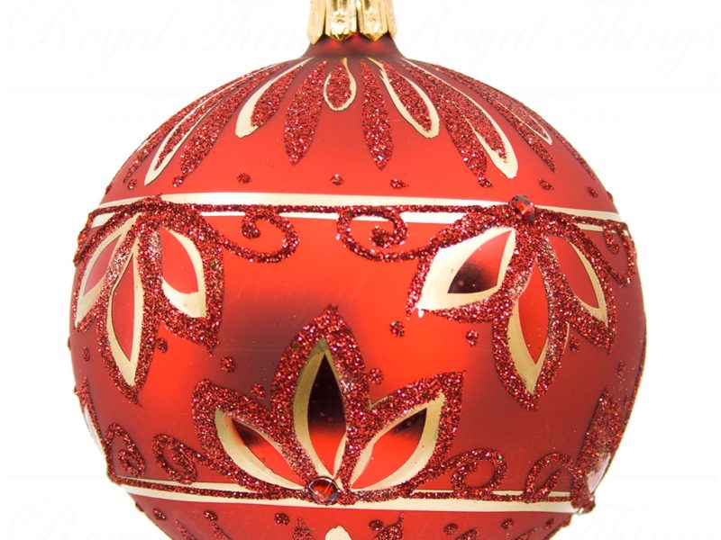 Royal Things Polish Glass Art Christmas Bauble Ball Classy Cleo Red Gold Pga B3118